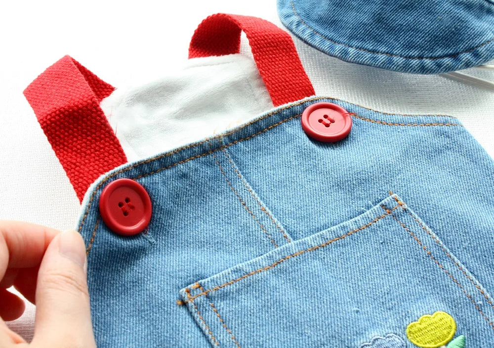 Cute Denim Dog Dress with Embroidered Flowers and Hat Fashionable Pet Outfit Summer Walks Outdoor Adventures