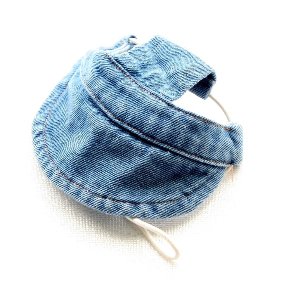 Cute Denim Dog Dress with Embroidered Flowers and Hat Fashionable Pet Outfit Summer Walks Outdoor Adventures