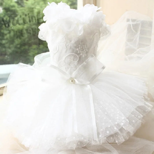 Handmade Dog Clothes Wedding Dress Pet Supplies Luxury Lace Princess One Piece 3D Petals Collar 12 Layers Tulle Skirt Holiday