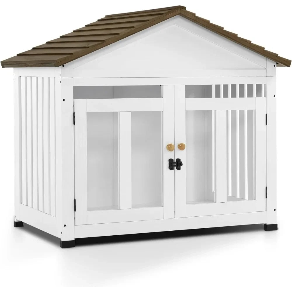 Wooden Dog House Furniture, Solid Wood Pet Kennel Indoor for Small/Medium Dogs