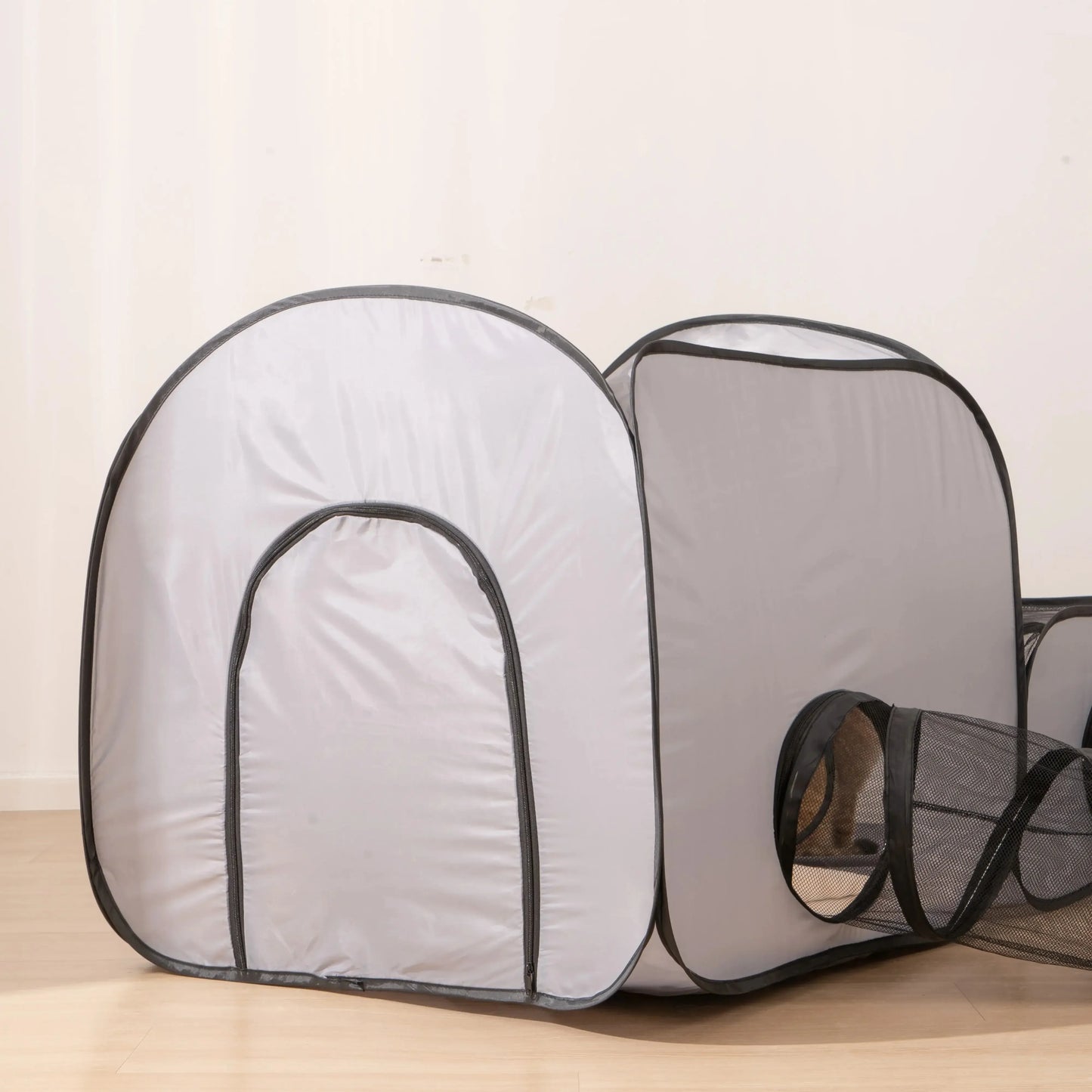 Square Gray Cats and Dogs Delivery Room Hard Oxford Cloth with a Play Tunnel Foldable Pets Nest