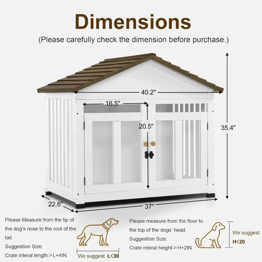Wooden Dog House Furniture, Solid Wood Pet Kennel Indoor for Small/Medium Dogs