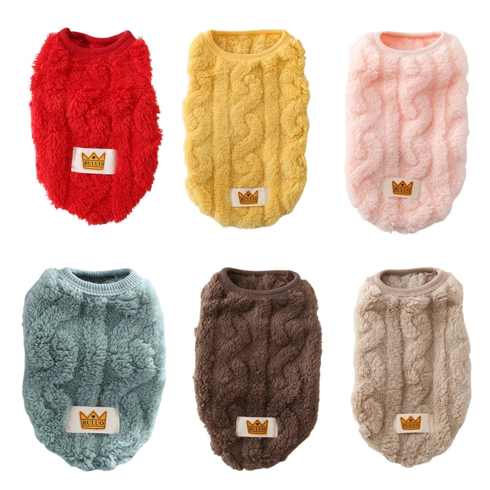 Solid Cute Wavy Double-sided Puppy Kitten Warm Coat Sweater Autumn Winter Fleece Pullover Pet Clothes for Small Medium Dogs Cats