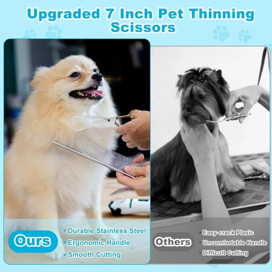 Curved Thinner Dog Grooming Scissors 7 Inch 42 Teeth Stainless Steel Pets Grooming Scissors Professional Pet Shears for Groomer