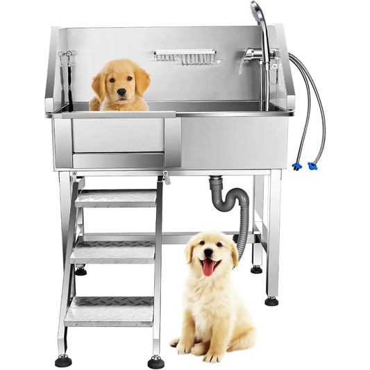 34'' Dog Washing Station for Small Dogs Grooming Tub Bathing Station Professional Pet Wash Station Bathtub for Home with Sliding
