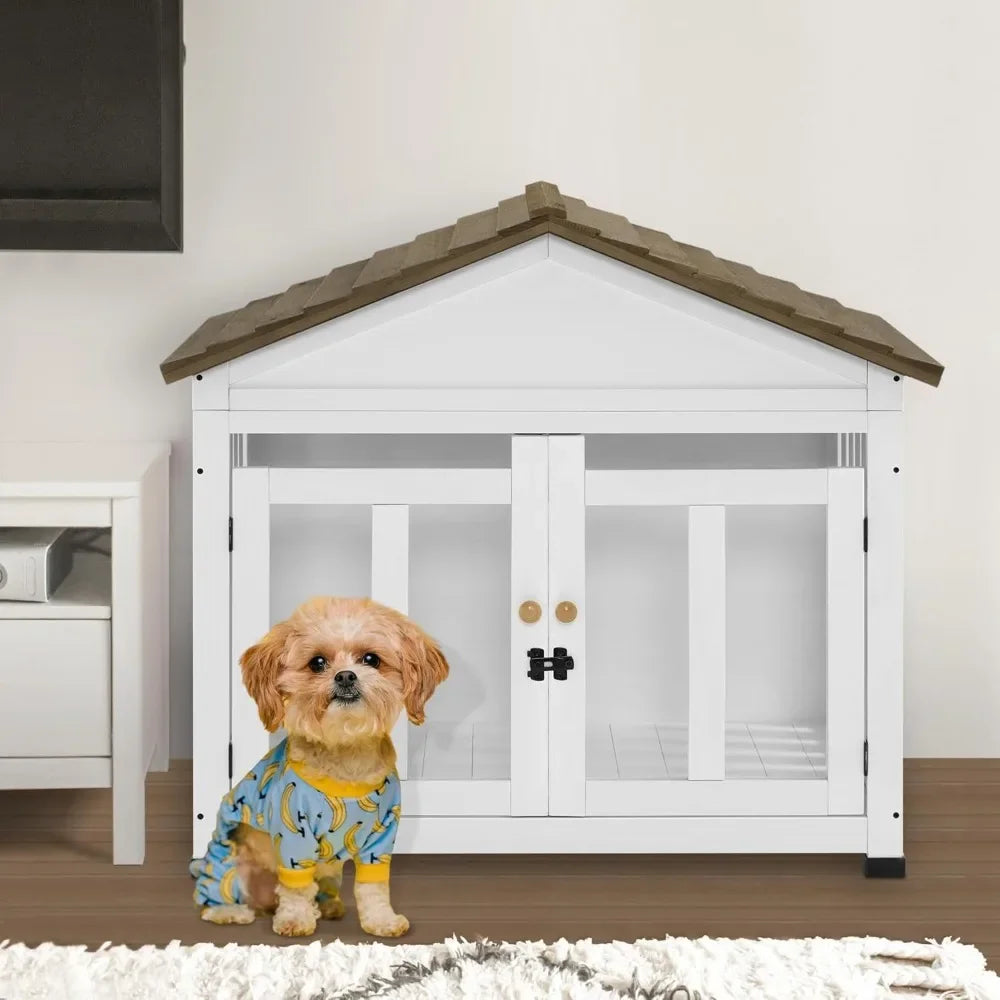Wooden Dog House Furniture, Solid Wood Pet Kennel Indoor for Small/Medium Dogs