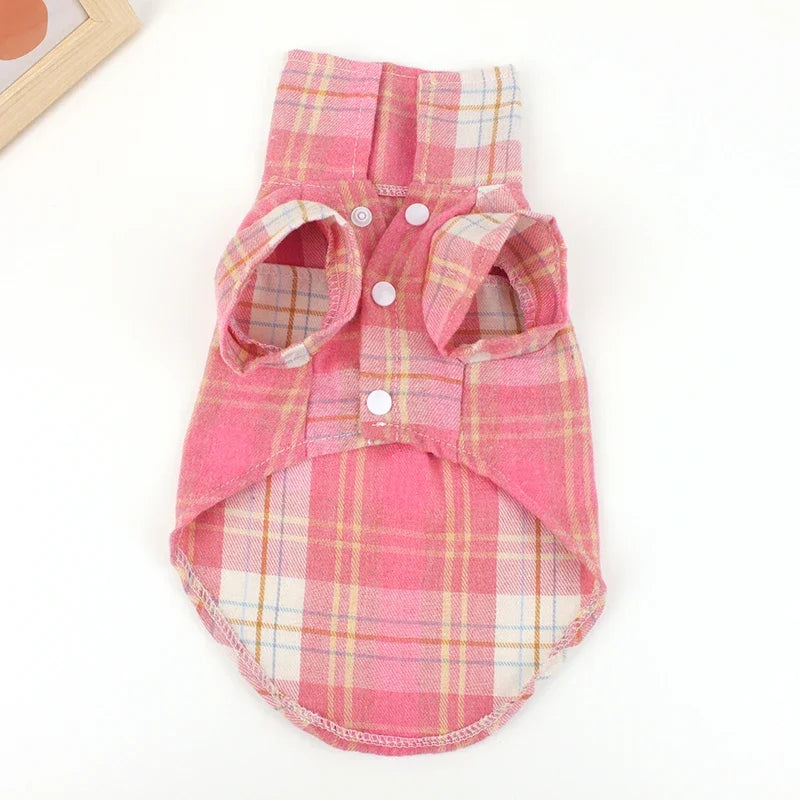 Summer Pet Shirt British Style Plaid Dog Vest Clothes For Small Dogs Chihuahua Cotton Puppy Shirts
