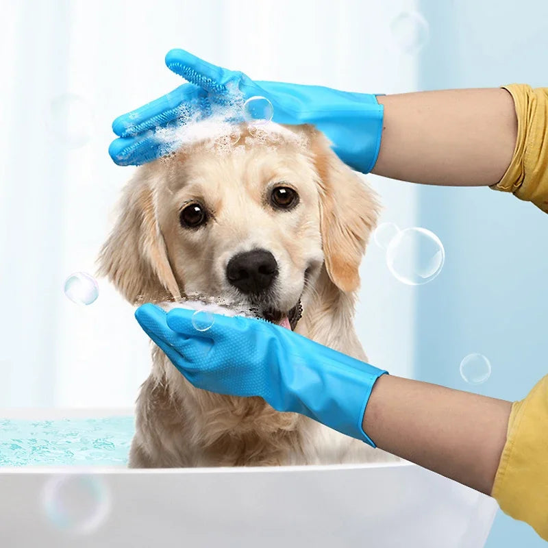 Pet Grooming Cleaning Gloves Dog Cat Bathing Shampoo Glove Scrubber Magic Dishwashing Cleanner Sponge Silicon Hair Removal Glove