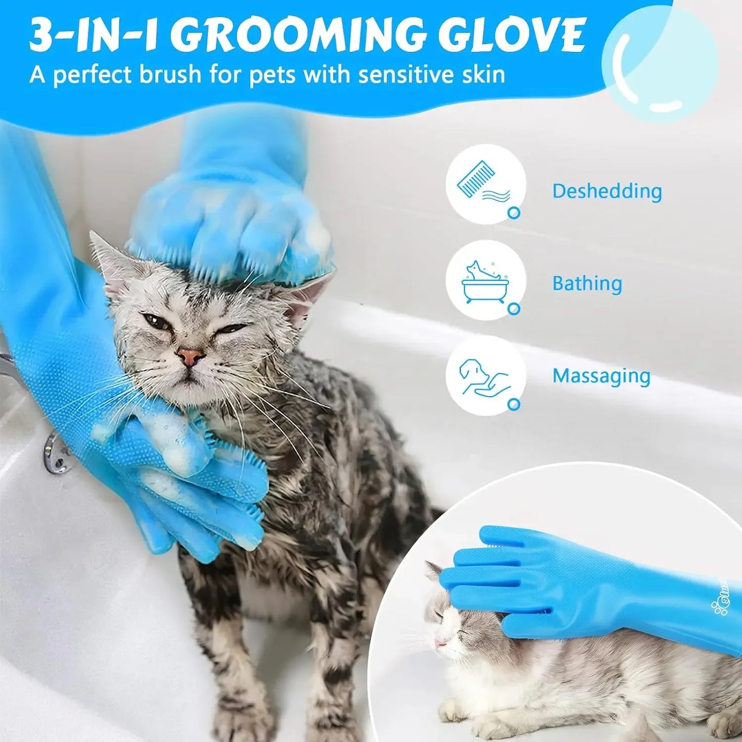 Pet Grooming Cleaning Gloves Dog Cat Bathing Shampoo Glove Scrubber Magic Dishwashing Cleanner Sponge Silicon Hair Removal Glove