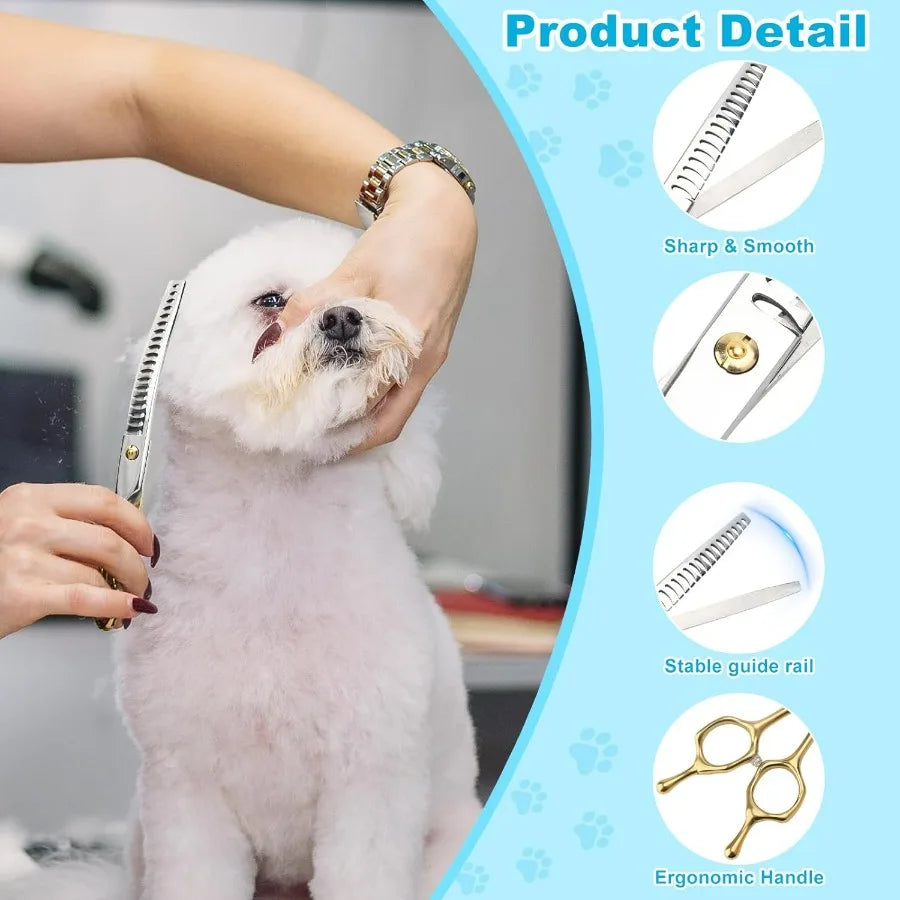 Curved Thinner Dog Grooming Scissors 7 Inch 42 Teeth Stainless Steel Pets Grooming Scissors Professional Pet Shears for Groomer