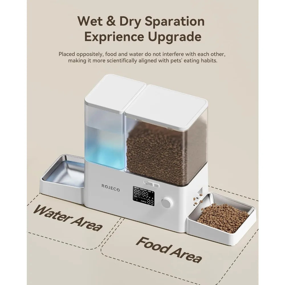 Pet Automatic Cat Feeder and Gravity Water Dispenser,Steel Bowls 2-in-1Set Large Capacity 5L Food Feeder and 3.5L Water Fountain