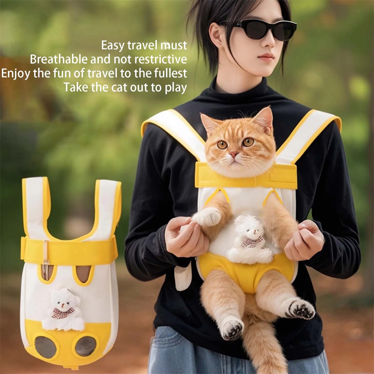 Portable Dog Carrier Backpack Hands-Free Pet Travel Bag with Adjustable Straps Breathable Front and Back Cat Carrier for