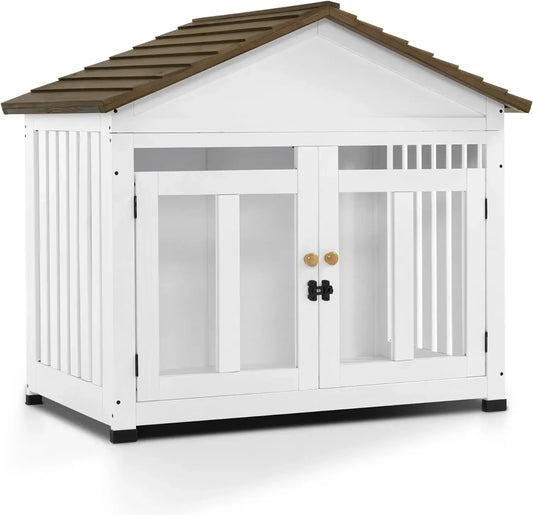 Wooden Dog House Furniture, Solid Wood Pet Kennel Indoor for Small/Medium Dogs
