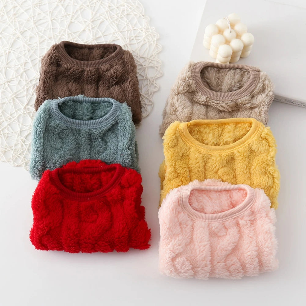 Solid Cute Wavy Double-sided Puppy Kitten Warm Coat Sweater Autumn Winter Fleece Pullover Pet Clothes for Small Medium Dogs Cats