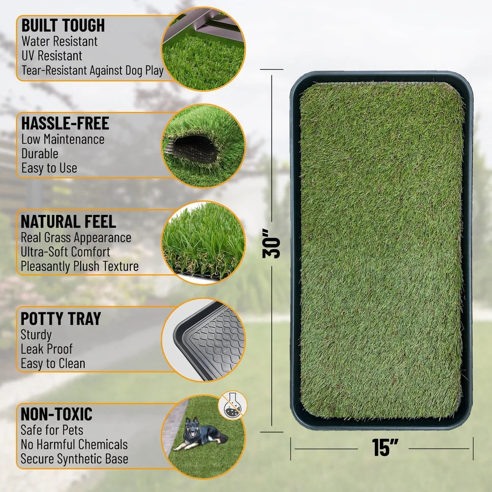 Pet Care Non-Slip Easy Clean Indoor Outdoor Tray with Reusable Grass Pad Heavy Duty Multi-Purpose Potty Training Mat 15 x 30