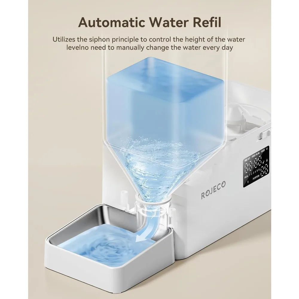 Pet Automatic Cat Feeder and Gravity Water Dispenser,Steel Bowls 2-in-1Set Large Capacity 5L Food Feeder and 3.5L Water Fountain