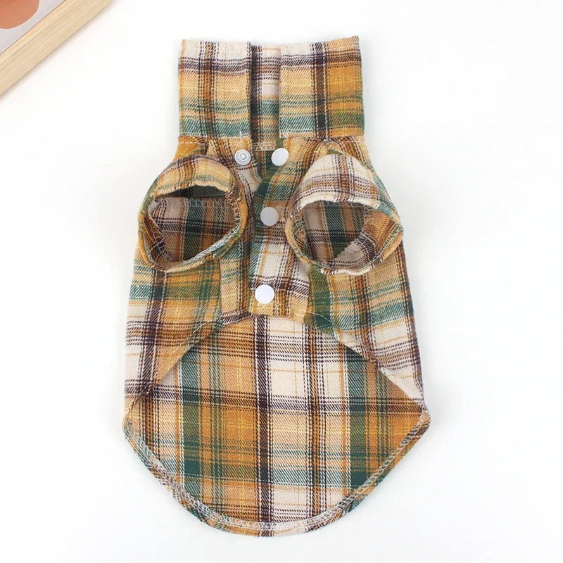 Summer Pet Shirt British Style Plaid Dog Vest Clothes For Small Dogs Chihuahua Cotton Puppy Shirts