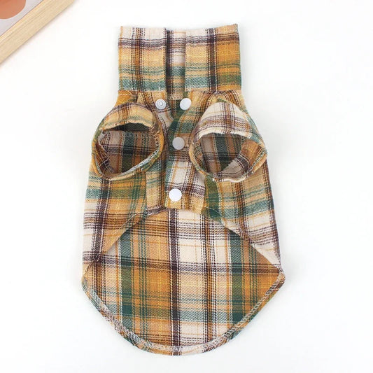 Summer Pet Shirt British Style Plaid Dog Vest Clothes For Small Dogs Chihuahua Cotton Puppy Shirts