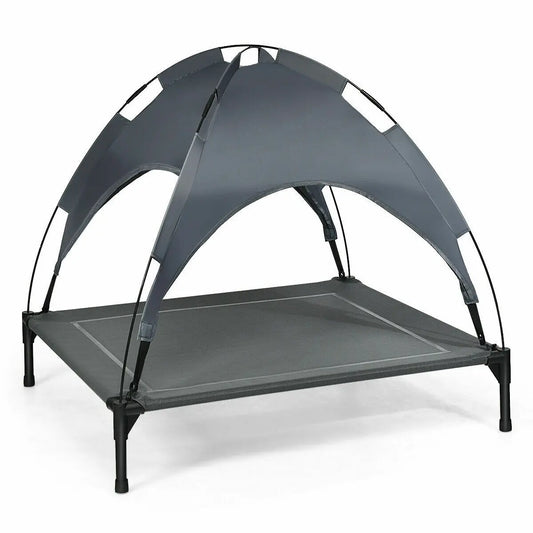 36" Portable Elevated Dog Cot Outdoor Cooling Pet Bed w/ Removable Canopy Shade