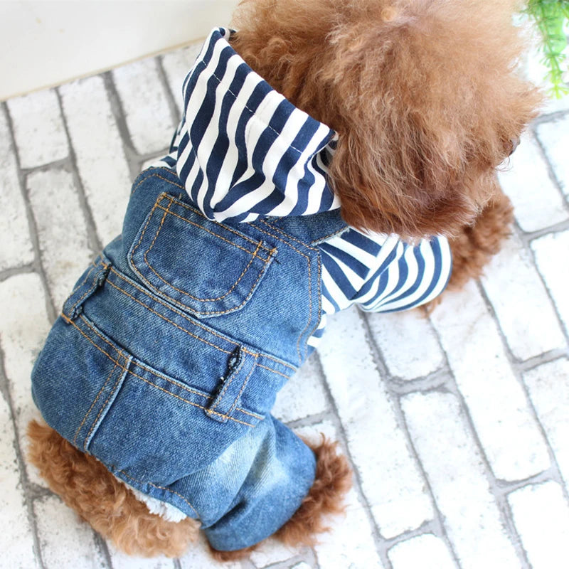 Pet Denim Jumpsuit Dog Jeans Hoodies Cool Blue Coat Medium Small Dogs Classic Jacket Puppy Blue Vintage Washed Vests