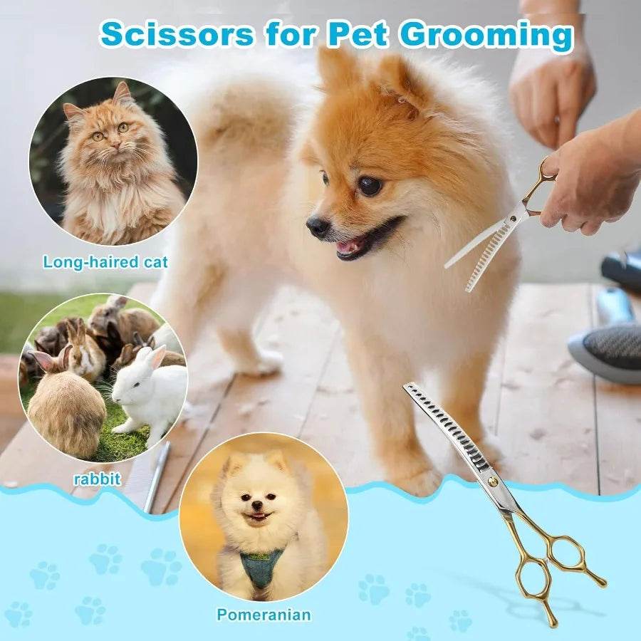 Curved Thinner Dog Grooming Scissors 7 Inch 42 Teeth Stainless Steel Pets Grooming Scissors Professional Pet Shears for Groomer